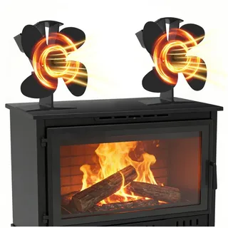 SunJas Kaminventilator 4 Flügel Ofenventilator Ohne Strom, Wärmebetriebener, Leiser 2er-Set, 10,2T x 18,1B x 18,7H cm,für Pellet/Holzbrenner/Kamin schwarz