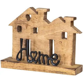 levandeo Aufsteller Haus H20cm Home Schwarz Mango Metall Schriftzug Holz Deko Mangoholz Tischdeko Wohndekoration