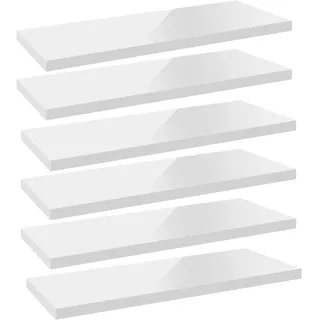 WOLTU Wandregal Hochglanz Weiß 6er Set Schweberegal, 90x22,9x3,8cm, Regal freischwebend, Galeriedisplay, Wanddeko für Wohnzimmer Schlafzimmer Küche, MDF, verdeckte Aufhängung