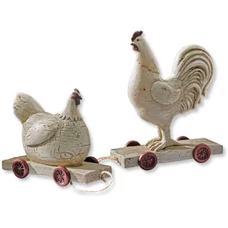 Loberon Huhn 2er Set Mesnil, Creme | Duo aus Hahn und Henne, ländlich-gemütliches Flair, handbemalt, Osterfiguren, Ostern, Osterdeko, Polyresin, Jute