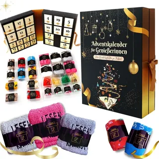 Socken Adventskalender 2025 - Geschenk für Frauen - Weihnachtskalender mit Kuschelsocken Baumwollsocken (37-43) mit Sprüchen - Bunt
