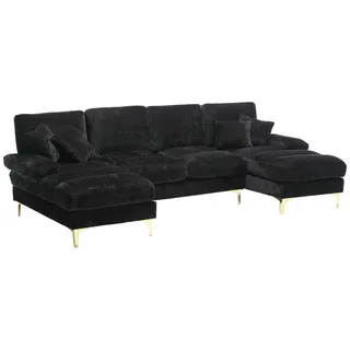 Odikalo Loungesofa U-förmiges Chaiselongue Sofacouch Dekokissen Chenille-Stoff Mehrfarbig schwarz