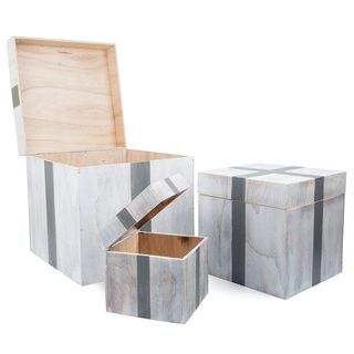 Small Foot Holztruhe „Geschenk“, 3er Set Truhe, Aufbewahrungsbox, Holz, weiß, 40 x 40 x 40 cm