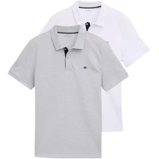 Poloshirt TOM TAILOR, Herren, Gr. M, grau (light stone grau), Jersey, Obermaterial: 95% Baumwolle, 5% Viskose, regular fit taillenbedeckt, ohne Ausschnitt, Shirts, im Doppelpack