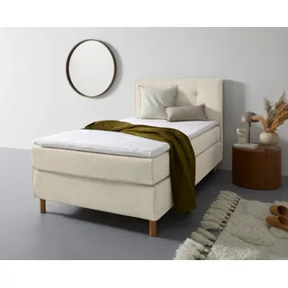 Boxspringbett HOME AFFAIRE "Heimatblick 100x200cm beliebig erweiterbar zu Doppel- und Familienbett", beige (sand beige), B:102cm L:209cm, Holzwerkstoff, Spanplatte, Komplettbetten, Einzelbett, Hotelbett erhältlich in H2,H3 & H4
