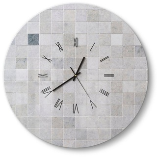 DEQORI Wanduhr 'Fliesenwand aus Keramik' (Glas Glasuhr modern Wand Uhr Design Küchenuhr) grau 50 cm x 50 cm