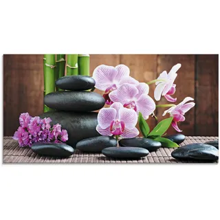 Glasbild ARTLAND "Spa Konzept Zen Steinen Orchideen", pink (farbe bild(er): pink), B:100cm H:50cm, Bilder, in verschiedenen Größen