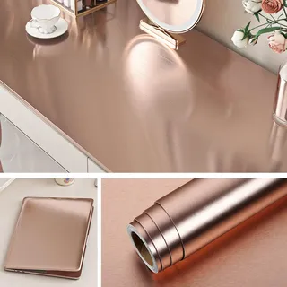 Livelynine Klebefolie Rosa Gold Gebürstet 40CMx10M Metallfolie Selbstklebend für Kühlschrank Geschirrspüler Spritzschutz ölbeständig Tapete Selbstklebend Mädchen Kinder Modern Rosa Pink Schminktisch
