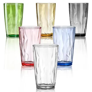 Wassergläser aus Kunststoff 500ml Bunt Trinkgläser Set 6er Gläser für Saft | Bunte Trinkgläser, Camping Gläser Unzerbrechlich, Water Glasses für Kalte Heiße, Stapelbar Wassergläser für Halloween