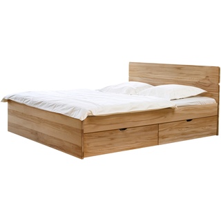 Bett mit Bettkasten - 180x200 cm - Kernbuche natur - Stauraumbett Finnland