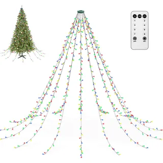 Christbaumbeleuchtung mit Ring 3m, ANEEWAY 480LEDs Weihnachtsbaum Lichterkette mit 16 Stränge Tannenbaum Lichterkette Speicherfunktion Weihnachtsbeleuchtung Lichternetz für 2.5m-3.4m Baum, Mehrfarbig