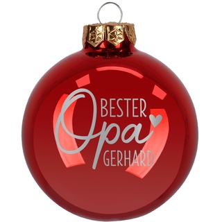 Herz & Heim® Weihnachtskugel aus Glas mit persönlicher Gravur/Rot oder Weiß/Matt oder Hochglanz/Ø 8 oder 10 cm/Verschiedene Motive Ø 10 cm, Rot Hochglanz, Bester Opa