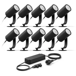 Philips Hue Lily Basis set mit 10 Gartenstrahler (Anthrazit) - Weißes und Farbiges Licht - inkl. 1 Stromkabel - Gartenbeleuchtung - Hue White and Color Ambiance