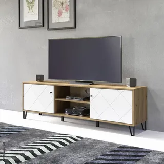 trendteam Touch Lowboard 183 x 56 x 40 cm Weiß/Eiche Holz