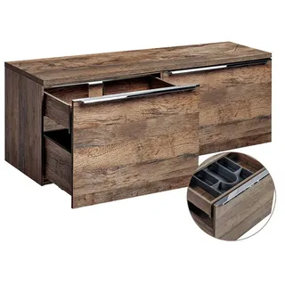 Lomadox Badmöbel Waschtisch Waschbecken-Unterschrank Set 120cm, Vintage Oak Eiche, 2 Softclose-Auszüge, B/H/T 120,4/48,5/46 cm