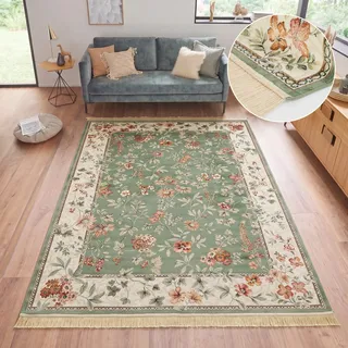 HANSE HOME Orient Flowers Kurzflorteppich 95 x 140 cm grün