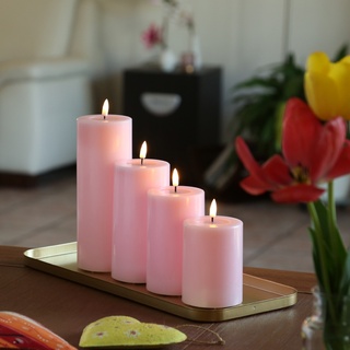 LED Kerzenset MIA - Echtwachs - 4 Gr√∂√üen - inkl. Batterien und Fernbedienung - rosa - 4er Set