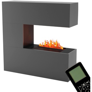 GLOW FIRE Wasserdampf Kamin Schiller (Standkamin) - Elektrokamin mit realistischen LED 3D-Flammen, Knistereffekt & Fernbedienung, 120x120x37 cm - Opti-Myst 500 Elektro Kamin, Grau