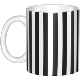 Schwarze und weiße gestreifte Keramikbecher, perfekt für Kaffee, Tee und heißen Kakao – stilvolle Tassen für Zuhause und Büro