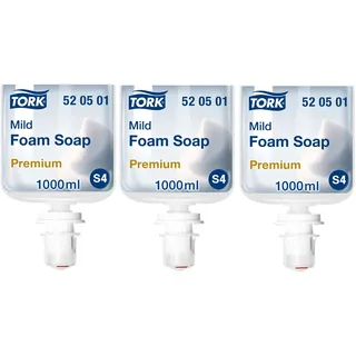 Tork 520501 milde Schaumseife Premium für Tork S4 Seifenspendersysteme/Weiße, sanfte Handseife für weiche und hygienisch gepflegte Hände / 1 x 1000ml (3000 ml)