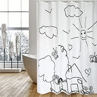 MSV Duschvorhang Kindergarten 180 x 200 cm weiß-schwarz