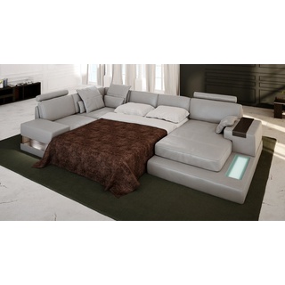 BULLHOFF Schlafsofa Wohnlandschaft Leder Schlafsofa U-Form Designsofa LED Leder Sofa Couch XL Ecksofa grau braun »HAMBURG« von BULLHOFF, made in Europe, das "ORIGINAL" grau