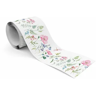 Muralo Tapetenbordüre Blumen Aquarell 10 cm x 300 cm Papier Blau/Grün/Rosa/Schwarz/Weiß/Violett