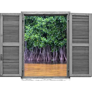 queence Wandtattoo Bäume im See (1 St), Wandsticker, Wandbild, selbstklebend, 3D, Fenster grün