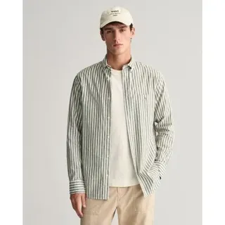 Gant für Herren. 3240060 Grün gestreiftes Hemd aus Leinen und Baumwolle Regular Fit (L), Lässig, Langarm