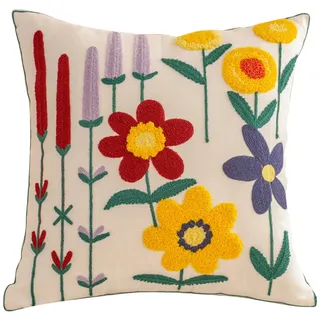 Kissenbezug Frühling, Blumen Kissenbezug 45x 45 cm, Bestickte Kissenbezüge Frühling, Bunte Blumen Zierkissenbezüge, Reine Baumwolle Kissenhüllen für Sofa Couch Schlafzimmer Wohnzimmer, 1 Stück (B)