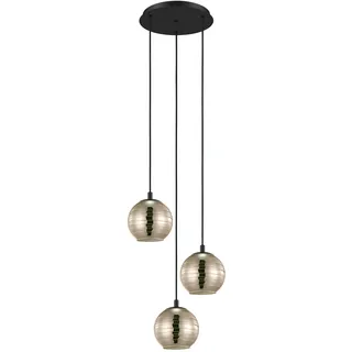 EGLO Cluster Hängelampe Lemorieta, 3-flammig, Glas Pendelleuchte Esstisch | Treppenhaus Deckenlampe hängend, Metall in Schwarz, Glaskugeln in Gold, E27 Fassung
