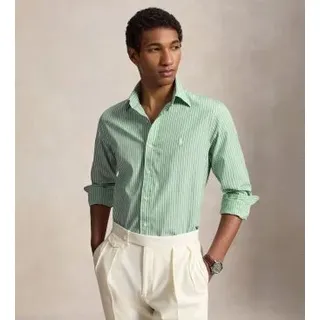 Polo Ralph Lauren für Herren. 710B15595011 Grün gestreiftes Custom-Fit-Popeline-Hemd (L), Lässig, Baumwolle, Langarm