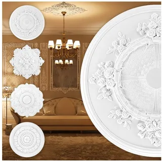 Grand Decor Wanddekoobjekt R138 (Stuckrosette aus PU hartschaum, weiß, Zierelement, Stuck, Wanddeko Wohnzimmer Decke Polyurethane rund)