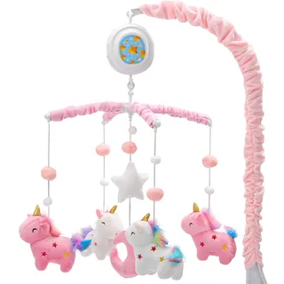 Baby Mobile mit Musik(100+ beruhigender), Kinder Mobile für Babybett | Drehbares Plüsch-Babybettchen mit Sternenlichtprojektor. Perfektes Kinder Mobile Geschenk für Mädchen.