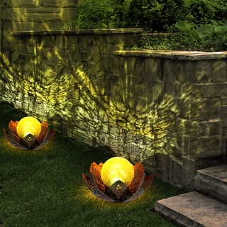 LED Solar Lotus Blume Deko Lampe Kugel Crackle-Glas Außen Garten Strahler Blüte Terrassen Balkon Leuchte grün-gold