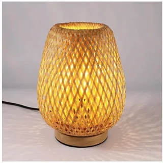 Riserva Schreibtischlampe Tischlampe Rattan Holz E27 Nachttischlampe mit Schalter braun