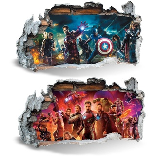 2PCS Marvel Avengers Superheld V305 3D Magic Window Wall Sticker Selbstklebendes Poster Wandkunst Größe 1000 mm breit x 600 mm tief (groß)