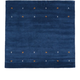 carpetfine Wollteppich Gabbeh Uni Quadratisch Blau 250x250 cm | Moderner Teppich für Wohn- und Schlafzimmer