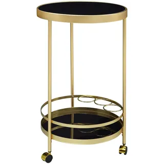 KADIMA DESIGN Servierwagen Gold, Ø 45 cm, Schwarzglas, 2 Ebenen, auf Rollen