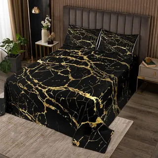 Schwarz Gold Marmor gedruckt Tagesdecke 170x210cm Frauen Männer Abstrakte Kunst Steppdecke Modern Luxus Marmor Dekor Bettüberwurf Für Kinder Jugendliche Ultra weich Mikrofaser