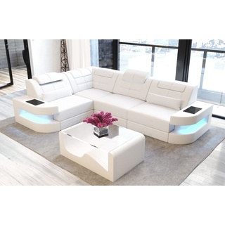 Sofa Dreams Ecksofa »Como - L Form Ledersofa«, Couch, mit LED, wahlweise mit Bettfunktion als Schlafsofa, Designersofa weiß
