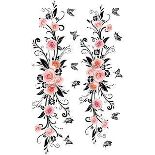duoyif Wandtattoo Schwarz Blumen Rose Schmetterling Wanddeko 2 Stück Aufkleber Blumen Rose Blüten Wandaufkleber Rosenrebe Wandsticker Wandbilder Wohnzimmer Schlafzimmer Flur Fenster 60x15cm (c)