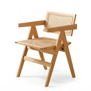 LIM HOME Esszimmerstuhl SW020/SW021 (Packung, 1 St), Eichenholzrahmen mit Sitzfläche aus Rattan, Chandigarh Stuhl beige