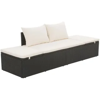Keketa Gartenbett Garten-Sofabett Sonnenliege mit Auflage Gartenliege Relaxliege Sofa Liege Gartensofa Gartenmöbel für Lounge, Balkon und Garten Schwarz 195×60 cm Poly Rattan