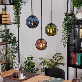HOFSTEIN Hängeleuchte Gastor, 3-flammige Hängelampe aus Metall/Glas in Schwarz/Blau/Grün/Kupfer, moderne Pendelleuchte im Retro/Vintage-Design (Schirme 15 cm), E14, Esszimmer, Küche, Wohnzimmer