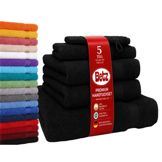 Betz Premium Frottier Handtuch-Set 5-teilig - 1x Liegetücher - 2X Handtücher - 1x Gästetücher - 1x Waschhandschuh - schwarz