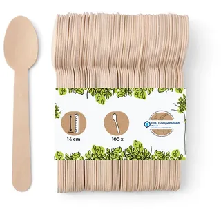 BIOZOYG 100 Stück Einweg Holzlöffel 14 cm kleine Einweglöffel Kaffeelöffel Dessertlöffel Eislöffel biologisch abbaubar Holzbesteck Partybesteck
