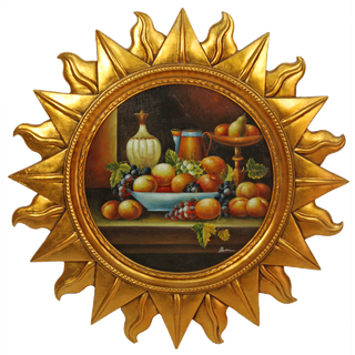 Casa Padrino Barock Wandbild Sonne mit Obst Mehrfarbig / Gold Ø 88 cm - Wanddeko - Barock Deko Accessoires