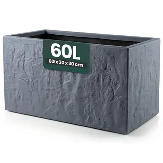 Kreher Blumenkasten 'Riven' aus Kunststoff - Stein Optik - 60x30x30 cm (Farbe wählbar) (1 St) schwarz