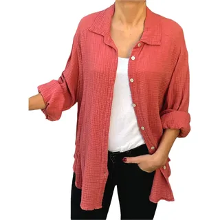 FASHION YOU WANT Bluse Damen Musselin Langarmshirt Baumwolle Gr.34-44 Lässig Oberteile Hemd Einfarbig Tops Hemdjacke - 42-44
